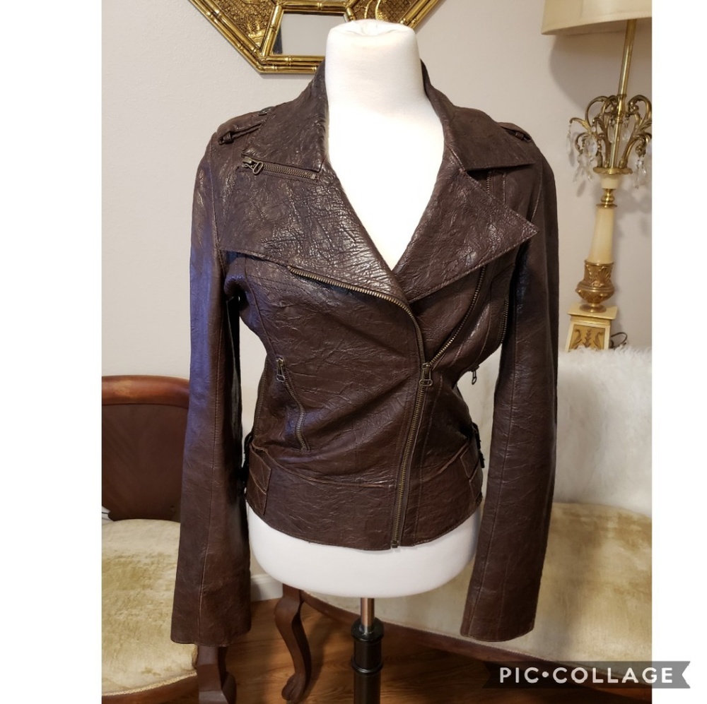 Bohemian Army Brown Leather Moto Jacket